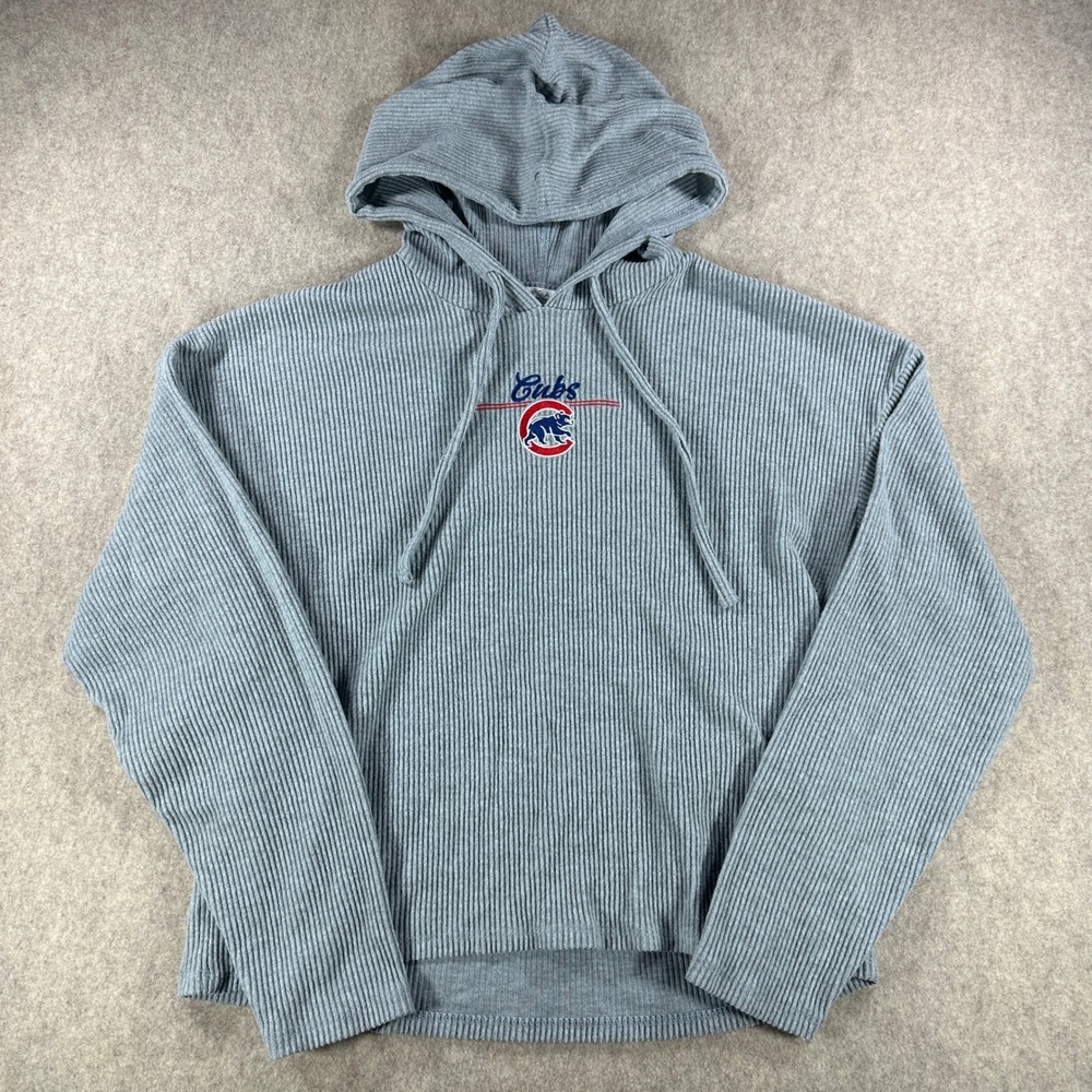 WEAR by Erin Andrews Womens Chicago Cubs MLB Ribbed Fleece Hoodie Gray Size XXL